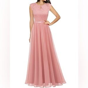 Elegant Pink Lace Evening Gown